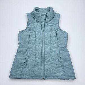 The North Face Pseudio Quilted Puffer Vest Womens Medium Full Zip Heathered Teal